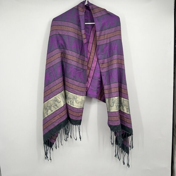 Scarves Pashmina Elephants Cashmere Scarf Shawl Wrap 72” Boho Festival Hippie - Picture 1 of 8